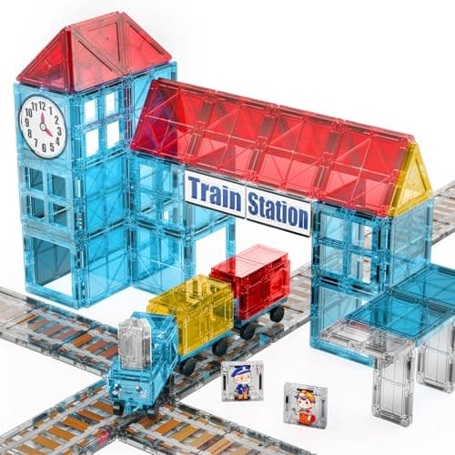 SKTMYY Magnetic Tiles Train Toys, Train Station for Kids Age 4-8 — image 1