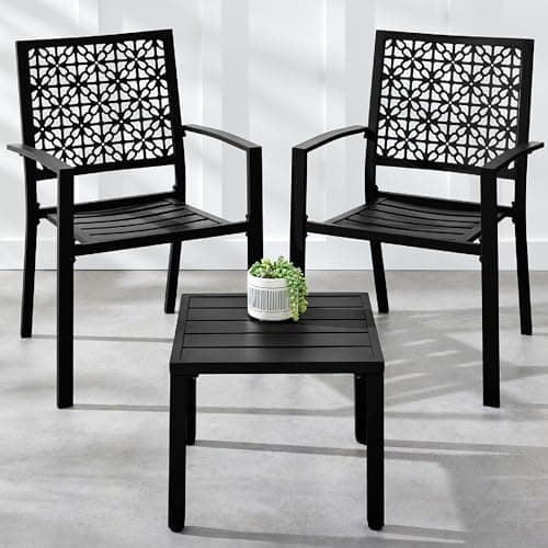 Best Choice Products 3-Piece Outdoor Bistro Set, Stackable Modern Steel Furniture for Porch, Garden w/ 2 Chairs, Table, Geometric Decor - Black — image 1