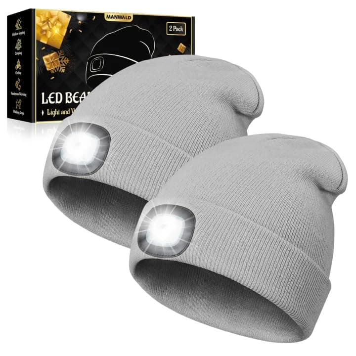 MANWALD Gifts for Men, LED Beanie Hat with Light,USB Rechargeable LED Headlamp, Mens Gifts, Birthday Gifts for Him Dad Husband, Boyfriends, Grey, 2 Pack — image 1