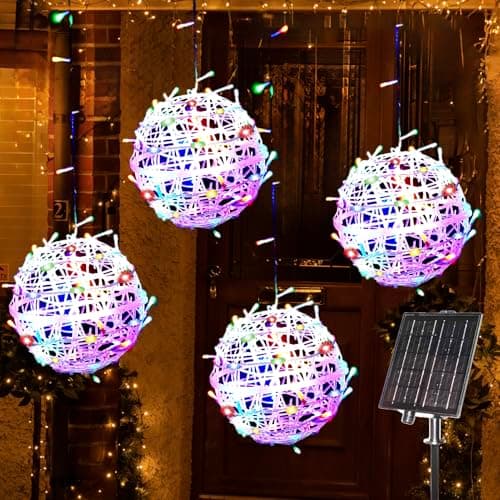 WISEgham Christmas Solar String Lights Outdoor, 4Pc 160LED 29.5ft Solar Powered Globe Fairy Lights Waterproof, 8 Modes Ball Lights Outside for Tree Garden Yard Porch Lawn Holiday Decor, Multicolor — image 1