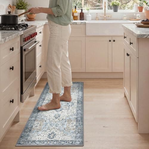 GENIMO Kitchen Rugs Non Slip Washable, 2PCS Kitchen Mats for Floor, Cushioned Standing Mat, Kitchen Runner Rug Floor Mat for Hallway, Laundry, Sink, Entryway, Home, 20"x32"+20"x48", Blue — image 1