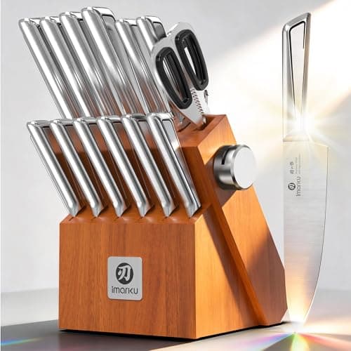 imarku High Carbon Stainless Steel Gyutou Knife Set with Block, Precision-Forged Razor Sharp 10–15° Edge, Ergonomic Non-Slip Handle, Built-in Sharpener, Brown, Best Gift Choice, Cooking Enthusiasts — image 1
