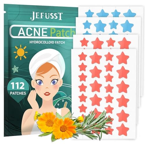 Jefusst Star Acne Patches 112 Counts, Pimple Patch Pimple Patches for Face Pimple Patches Stars Hydrocolloid Acne Patches Cute Zit Patches Healing Sticker, Orange and Pink — image 1