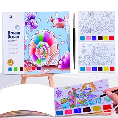 JUNQIU Watercolor Coloring Books for Kids Ages 4-8, Pocket Watercolor Painting Book for Toddlers, Arts and Crafts for Girls Gifts, Stocking Stuffers For Kids — image 1