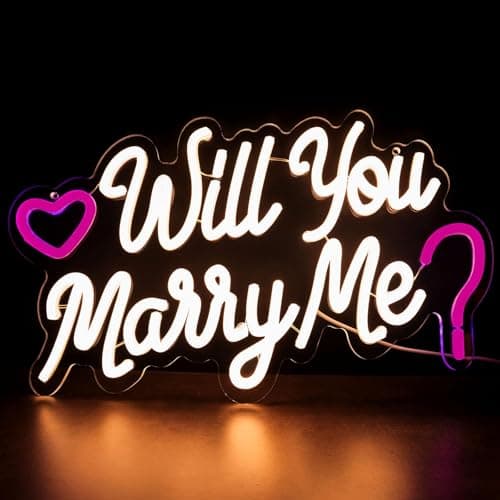 Will You Marry Me Sign,USB Powered Marry Me Light Up Letters with Dimmer and Sticky Hook, Wall Decor Neon LED Signs for Marriage Proposal Valentine's Day Decorations15.75 x 9.45 inch — image 1