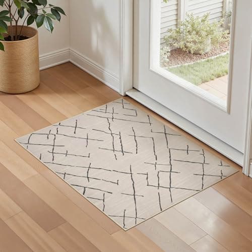 kakania 2x3 Washable Entryway Rug: Non Slip Soft Thin Small Rug, Boho Geometric Modern Decor, Easy Clean Indoor Floor Door Mat for Kitchen Bedroom Kids Dorm - Beige — image 1