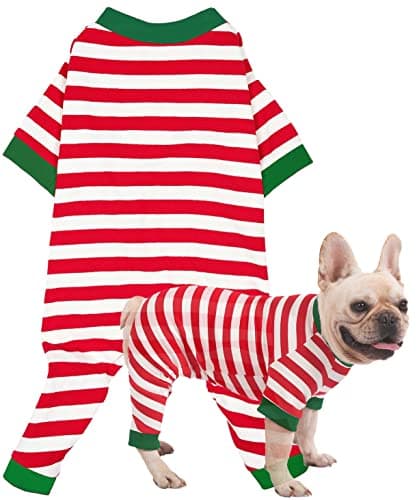 Sychien Dog Christmas Pajamas Medium,Red and White Striped Pjs for Boy Girl Dogs,Thermal Warm Cotton Christmas Holiday Jumpsuit,M — image 1