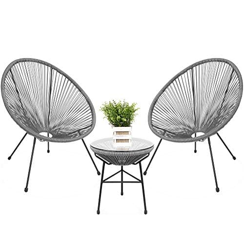 Best Choice Products 3-Piece Outdoor Acapulco All-Weather Patio Conversation Bistro Set w/Plastic Rope, Glass Top Table and 2 Chairs - Gray — image 1