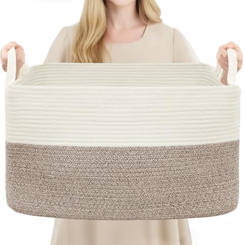 YOUDENOVA Large Blanket Basket, Rectangle Cotton Rope Storage Baske — image 1