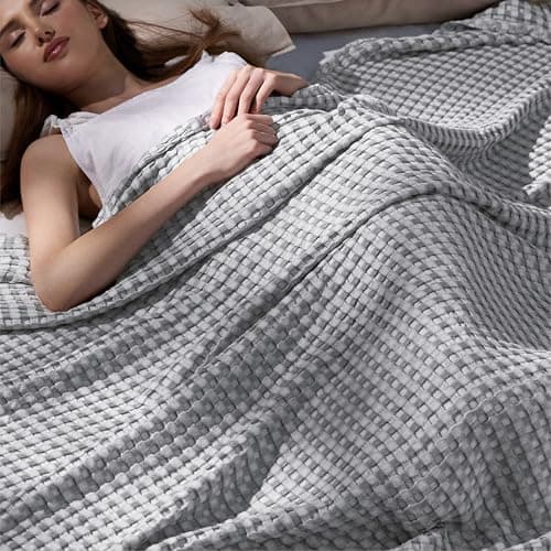 Bedsure Cooling Cotton Waffle King Size Blanket - Lightweight Breathable Blanket of Rayon Derived from Bamboo for Hot Sleepers, Luxury Throws for Bed, Couch and Sofa, Grey, 104x90 Inches — image 1