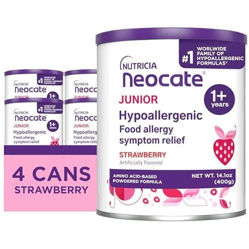 Nutricia Neocate Junior - Hypoallergenic, Dairy-free, Amino Acid-Based Formula for 1+ Years - For Toddlers, Kids & Teens - Powdered Formula - Strawberry - 14.1 oz can (Case of 4)