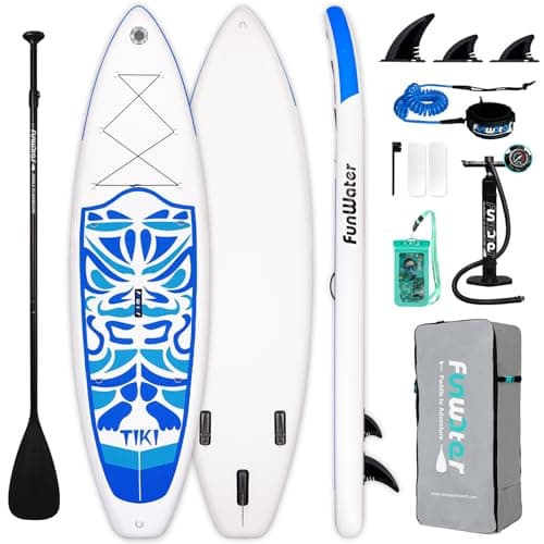 FunWater Inflatable 10'6×33"×6" Ultra-Light (17.6lbs) SUP for All Skill Levels Everything Included with Stand Up Paddle Board, Adj Floating Paddles, Pump, ISUP Travel Backpack, Leash,Waterproof Bag