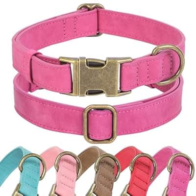 Jumpress Soft Leather Dog Collar for Small Medium Large Dogs, Heavy Duty Dog Collar Leather with Quick Release Metal Buckle, Durable & Adjustable for Small Dogs Walking (Hot Pink, S)
