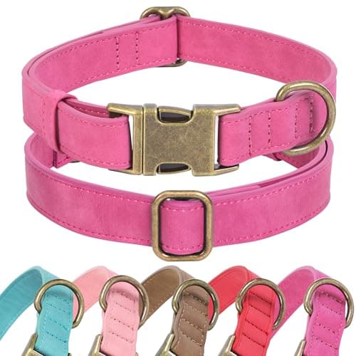 Jumpress Soft Leather Dog Collar for Small Medium Large Dogs, Heavy Duty Dog Collar Leather with Quick Release Metal Buckle, Durable & Adjustable for Small Dogs Walking (Hot Pink, S) — image 1