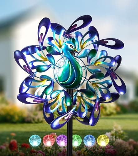 VUFOZ Peacock Wind Spinners Outdoor for Garden, Colorful Metal Kinetic Yard Art with Radial Motion, Decorative Outdoor Wind Sculpture for Lawn, Patio & Walkway — image 1
