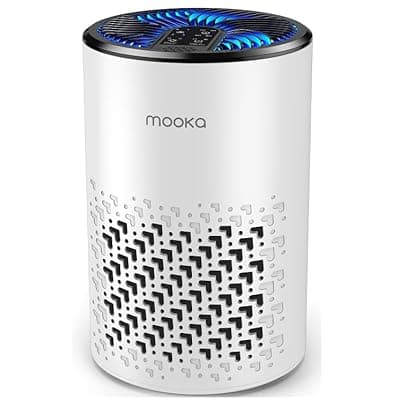 Air Purifiers for Bedroom Home, MOOKA HEPA Air Purifier for Home Pets with Fragrance Sponge for Smoke Dust Pollen Dander Odor, Small Air Cleaner with Sleep Mode Night Light Timer, KJ067L, White