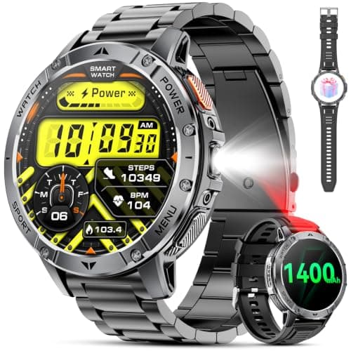 Military Smart Watch for Men, 1.7" Smartwatch with Flashlight & SOS Light | 1400mAh 90-Day standy battery life, Fitness Tracker with 110+ Sports modes, Bluetooth call, Compatible for Android phones iOS — image 1