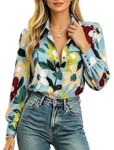 Women Button Down Shirts Casual Lantern Long Sleeve Blouses, S-XXL — image 1