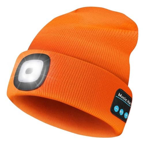 SYMNTEM Gifts for Men, Rechargeable Bluetooth Music Unisex Beanie Hat with Light, Valentines Day Gifts for Him, Birthday Gifts for Men, Women, Orange — image 1