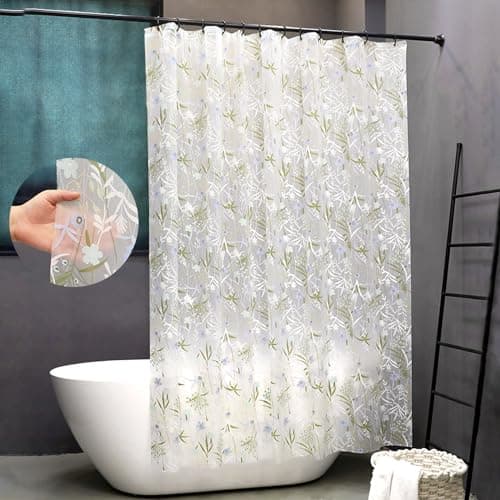 YAKUNCL EVA Waterproof Shower Curtain Liner - Matte Clear & Frosted Design with 12 Hooks, Soft Touch, Privacy & Light Transparency, Ideal for Bathroom Decor (Fragrant Grass, 72" x 72") — image 1