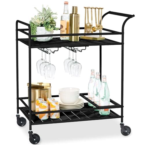 Best Choice Products Rolling Bar Cart, Mobile Home Bar Serving Cart, Serving Station w/ 2 Tier Shelves, Wine Rack, Lockable Wheels - Black — image 1