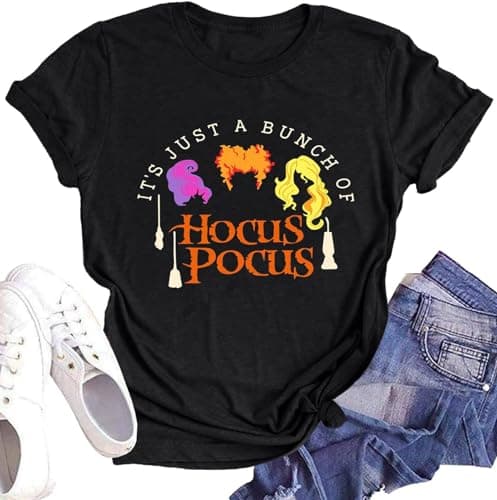 DESFSE It's Just A Bunch of Hocus Pocus T-Shirts for Women Sanderson Sisters Shirt Halloween Movie Graphic Fall Tee Tops — image 1
