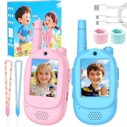 Video Walkie Talkies for Kids, 2 Pack Rechargeable Real-Time Video Chat & Voice Changer Walkies Talkies with Watch Straps, Long Range Family Games, Outside, Gifts for Boys Girls Ages 3-12 Blue&Pink