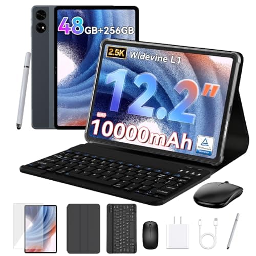 2026 Upgraded 12.2 inch Tablet, Android 16 Tablet with Keyboard, 2.5K QHD Display for High-Res Gaming/Art/Productivity, Up to 48GB+256GB+2TB TF,Octa-Core/10000mAh/Widevine L1/GMS/GPS/4-year Warranty — image 1