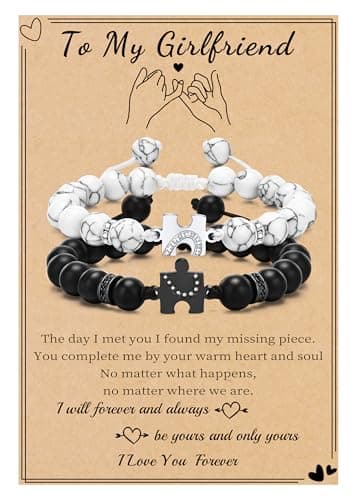 Sistble Gifts for Girlfriend, Birthday Gifts for Girlfriend Matching Bracelets Puzzle Beaded Bracelets Couple Handmade Braided Bracelet White Black Heart Love Gift Gf Bf Jewelry — image 1