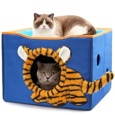 CWV Interactive Cat Toys for Indoor Cats, Kitten Toys with Scratch Pad, Cat Hideaway with Peekaboo Holes, Tiger Cat House Cave with Soft Pillow