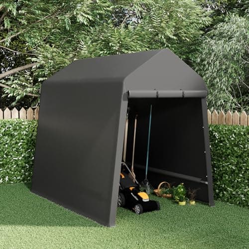 6X8 Ft Outdoor Portable Storage Shelter Shed with Rolled Up Zipper Doors & Vents, Heavy Duty Carport for Motorcycle Waterproof and Uv Resistant Anti-Snow Portable Garage Kit Tent, Black