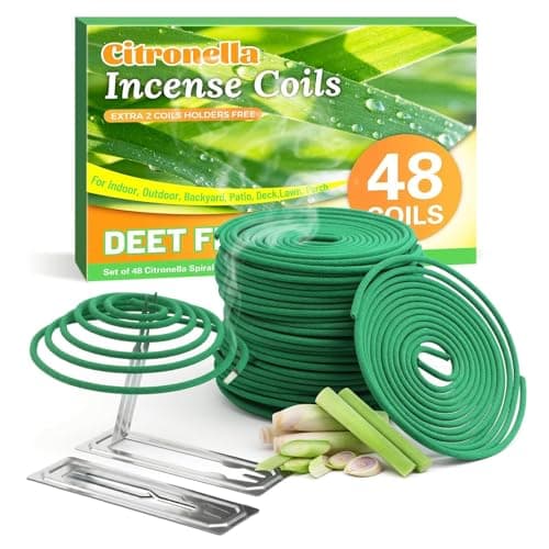FIRIK Citronella Coils, 48 PCS Citronella Incense Coils with Coil Holder, Natural Citronella Outdoor Coils for Patio, Farms, Backyard, Garden, BBQ Indoor — image 1