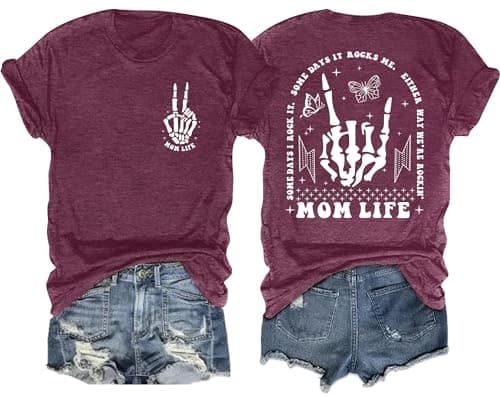 Ithalt Womens Mama Shirt Mom Life Shirts Skeleton Mother Printed T-Shirt Rock and Roll Short Sleeve Tops — image 1