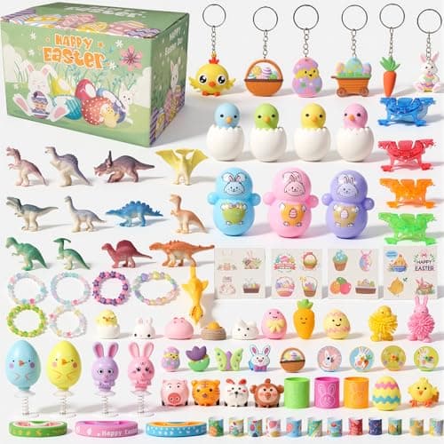 Dysh.Tech Easter egg fillers, 214 pcs easter basket stuffers for toddler, easter gifts for girls boys easter eggs stuffers easter toys bunny easter party favor small toys for easter eggs