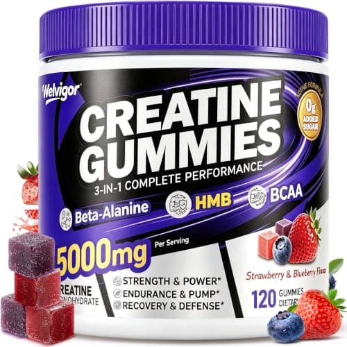 Welvigor Creatine Monohydrate Gummies 5000mg: HMB Pre Workout Women & Men | Supports cellular ATP & workout energy recovery, Combines creatine with HMB & BCAA to support lean muscle maintenance 0 sugar — image 1