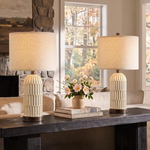 OYEARS 22" Farmhouse Table Lamps Set of 2, Bedside Lamps for Night Stands | Rustic Vintage Lamps for Bedroom,Retro Design, Distressed Fnish, Home Decor for Living Room, Nursery, End Side Table, Brown — image 1