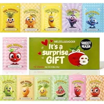 Meleell Collagen Face Masks Skincare Bulk,Hydrating Spa Face Mask Beauty for Sensitive Skin,Sheet Mask for Women Skin Care, Facial Mask Sets for Teen Girls (12 Masks Fruits)