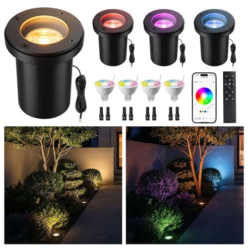 Varmtalys Smart 12V Low Voltage Landscape Lighting for Pathway, Outdoor RGBCW In-Ground Well Lights, App & Remote Control, Replaceable Bulb, IP65 Waterproof, Transformer and Wire Not Included, 4 Pack — image 1