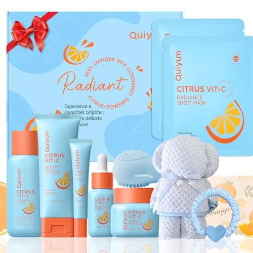 QUIYUM Citrus & Vit-C Glow Up Skin Care Set - 6-Step Daily Routine with Cleanser, Toner, Serum, Eye Cream, Moisturizer & Face Mask, Facial Gift Set for Women Preteens Girls, for Fresh Radiant Skin — image 1