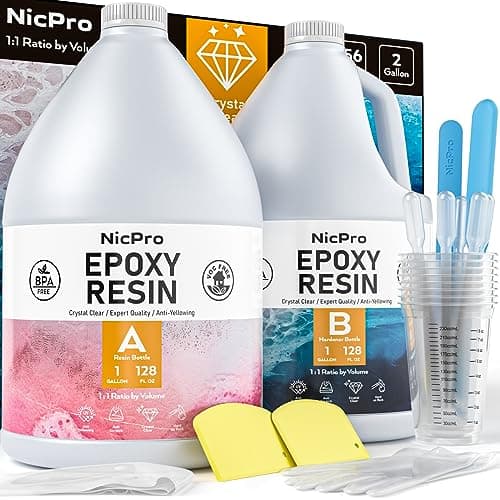 Nicpro 2 Gallon Crystal Clear Epoxy Resin Kit, High Gloss & Bubbles Free Resin Supplies for Art Coating Casting Craft DIY Wood, Jewelry Making, Molds