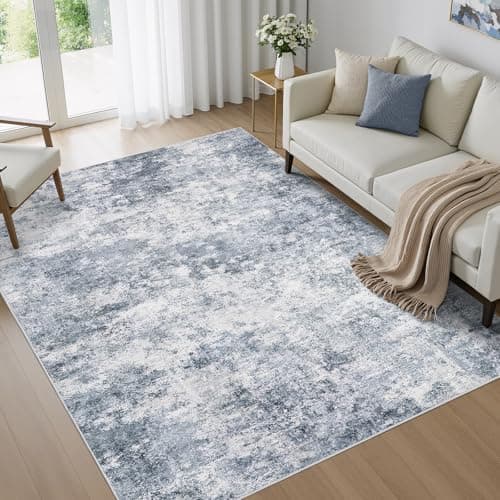WITSHOCK 6x9 Area Rugs for Living Room : Machine Washable Non Slip - Low Pile Modern Abstract Carpet for Bedroom Kids Room Dining Room - Stain Resistant for Household - Pet Owners (Blue)