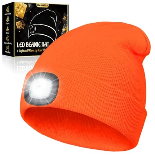 MANWALD LED Beanie Hat with Light, USB Rechargeable LED Headlamp, Birthday Gifts for Women Adults, Gifts for Men Dad Husband, Boyfriend, Orange — image 1