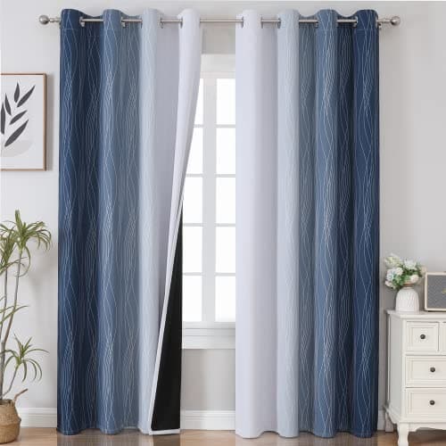 Estelar Textiler Navy Blue and Greyish White Blackout Curtains for Bedroom 84 Inches Long, Full Room Darkening Grommet Curtains for Living Room,Thermal Insulated Ombre Drapes,52Wx84L,2 Panels — image 1