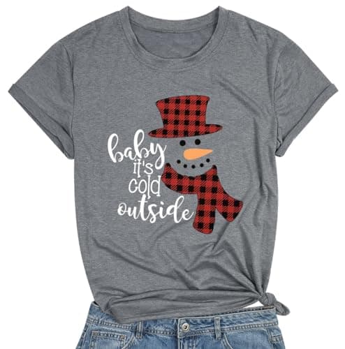 DESFSE Merry Christmas Shirts for Women Christmas Short Sleeve Tshirt Xmas Buffalo Plaid Tree Cute Graphic Print Tee Tops — image 1