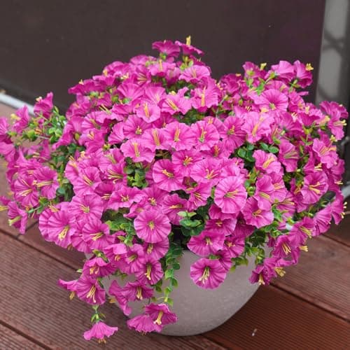 maxkes Artificial Flowers for Outdoors, UV Resistant Fake Silk Morning Glory, Realistic Faux Plants for Outside Porch Patio Window Box Hanging Planter (16, Fuchsia) — image 1