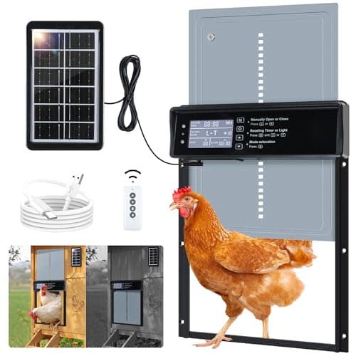 Automatic Chicken Coop Door Solar Powered, LCD Screen Electric Chicken Coop Door with Timer & Light Sensor, 4 Modes Solar Chicken Coop Door, Anti-Pinch & Door Pry Warning Coop Door with Remote Control — image 1