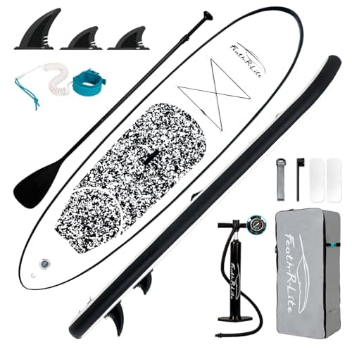 FEATH-R-LITE Inflatable Stand Up Paddle Board 10'x30''x6'' Ultra-Light (16.7lbs) SUP with Paddleboard Accessories,Three Fins,Adjustable Paddle, Pump,Backpack, Leash