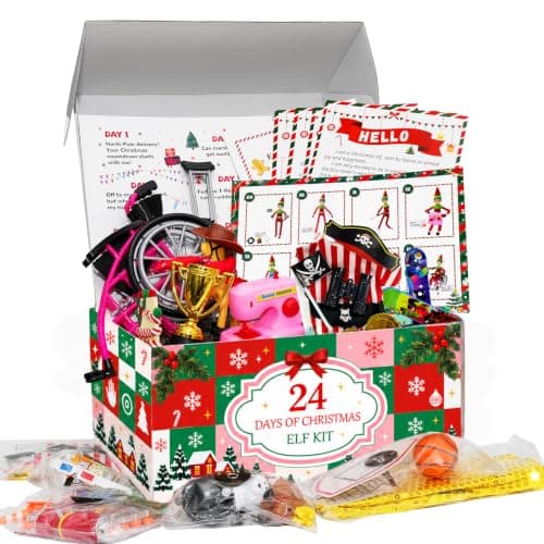 Elf Kit 24 Days of Christmas 2026 with 24 Daily Surprise Scenes & Accessories include Clothes Elf Adventure Starter Kit Countdown for Christmas Holiday Props Decoration Gift ideals (Elf Not Included) — image 1