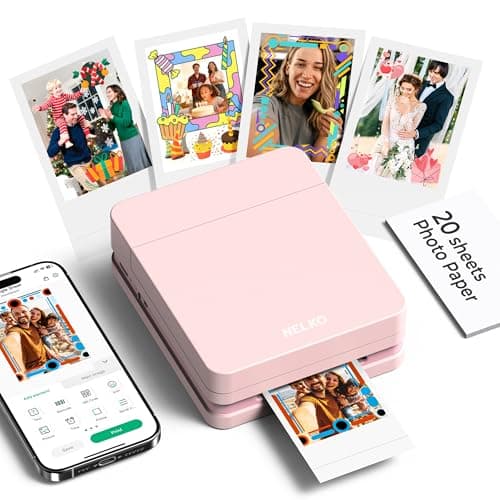 Nelko Photo Printer, PP01 Color Mini Portable Printer, Instant Smartphone Inkjet Printer, Sticky-Back Rechargeable Portable Picture Printer for iOS & Android, for Christmas Family, Pink