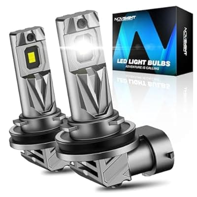 NOVSIGHT H8/H9/H11 Light Bulbs - 1:1 Mini Size H11 Fog Bulbs, 600% Bright 6500K White Fanless LED Light Bulbs, Easy Install, Plug and Play, Pack of 2